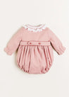 Handsmocked Double Breasted Long Sleeve Romper in Pink (6mths-2yrs) Rompers  from Pepa London US