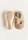 Metallic Velvet Ribbon Pram Booties in Gold (17-20EU) Shoes from Pepa London US