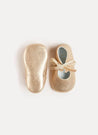 Metallic Velvet Ribbon Pram Booties in Gold (17-20EU) Shoes from Pepa London US
