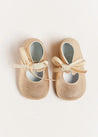 Metallic Velvet Ribbon Pram Booties in Gold (17-20EU) Shoes from Pepa London US