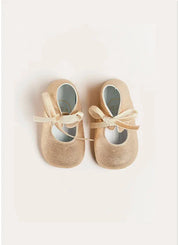 Metallic Velvet Ribbon Pram Booties in Gold (17-20EU) Shoes from Pepa London US