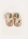 Metallic Velvet Ribbon Pram Booties in Gold (17-20EU) Shoes from Pepa London US