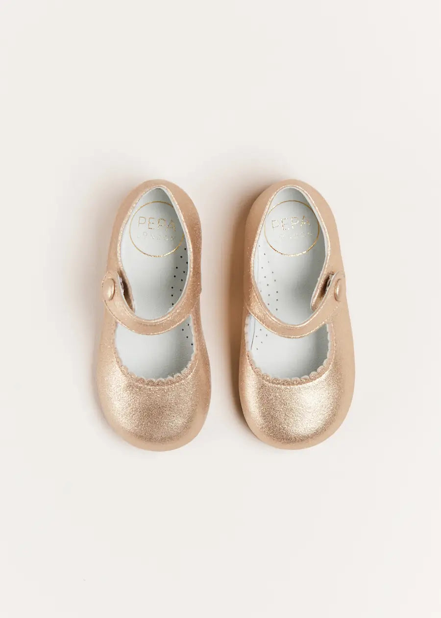 Leather Mary Jane Baby Shoes in Gold (20-26EU) Shoes  from Pepa London US