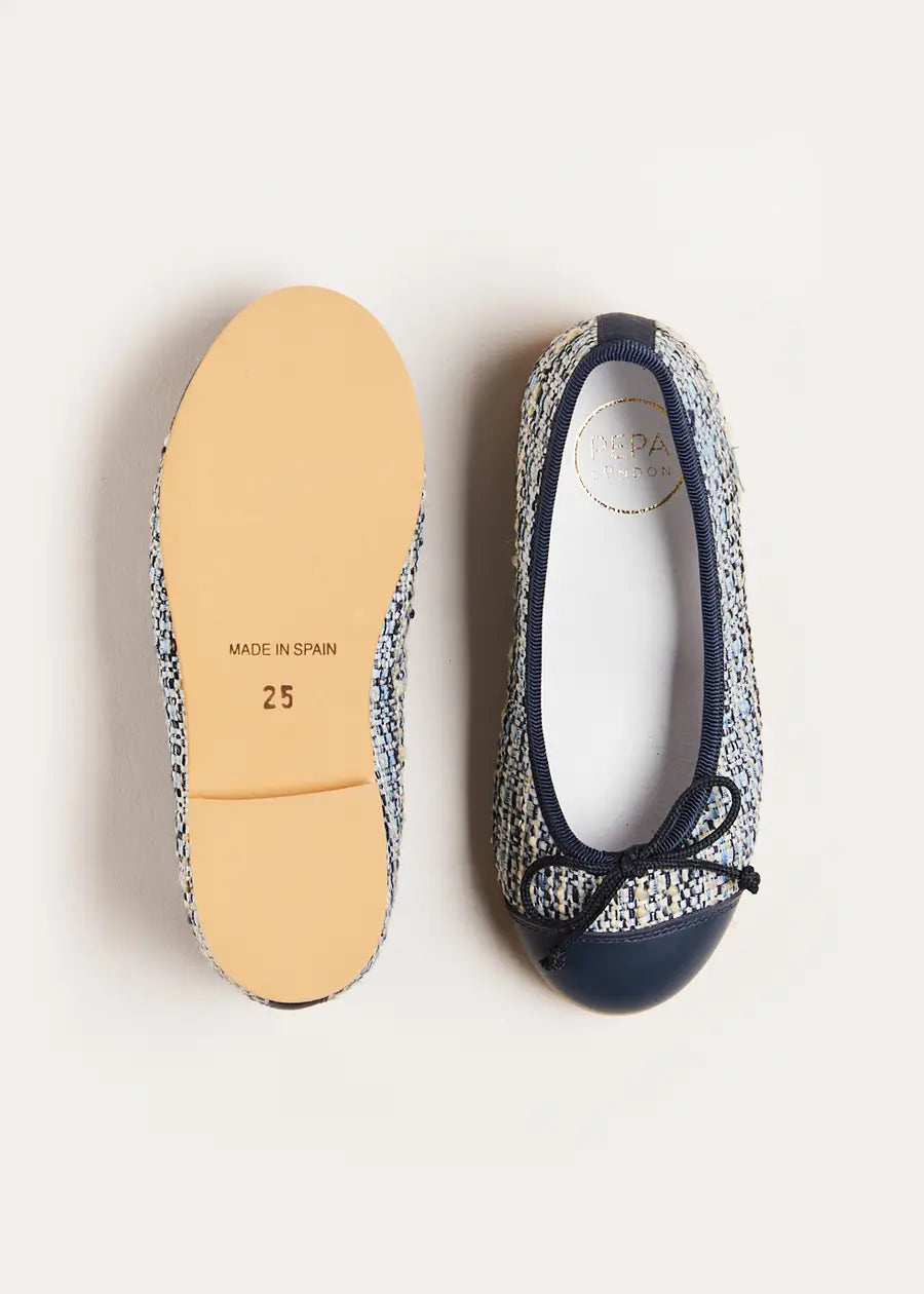 Walton Boucle Ballerina Shoes in Blue (24-34EU) Shoes from Pepa London US