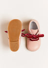 Velvet Ribbon Baby Booties in Pink (20-26EU) Shoes from Pepa London US