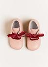 Velvet Ribbon Baby Booties in Pink (20-26EU) Shoes  from Pepa London US