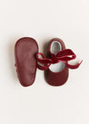 Leather Velvet Ribbon Pram Shoes in Burgundy (17-20EU) Shoes  from Pepa London US