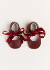 Leather Velvet Ribbon Pram Shoes in Burgundy (17-20EU) Shoes  from Pepa London US