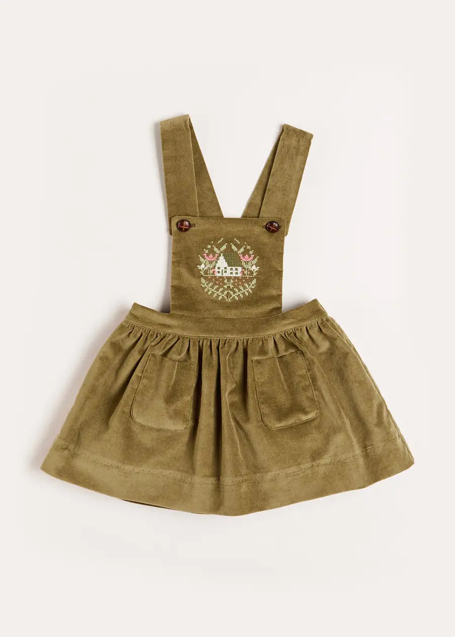Velvet Embroidered Skirt with Braces in Green (12mths-3yrs) Skirts from Pepa London US
