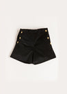 Velvet Gold Button Shorts in Black (4-10yrs) Shorts  from Pepa London US