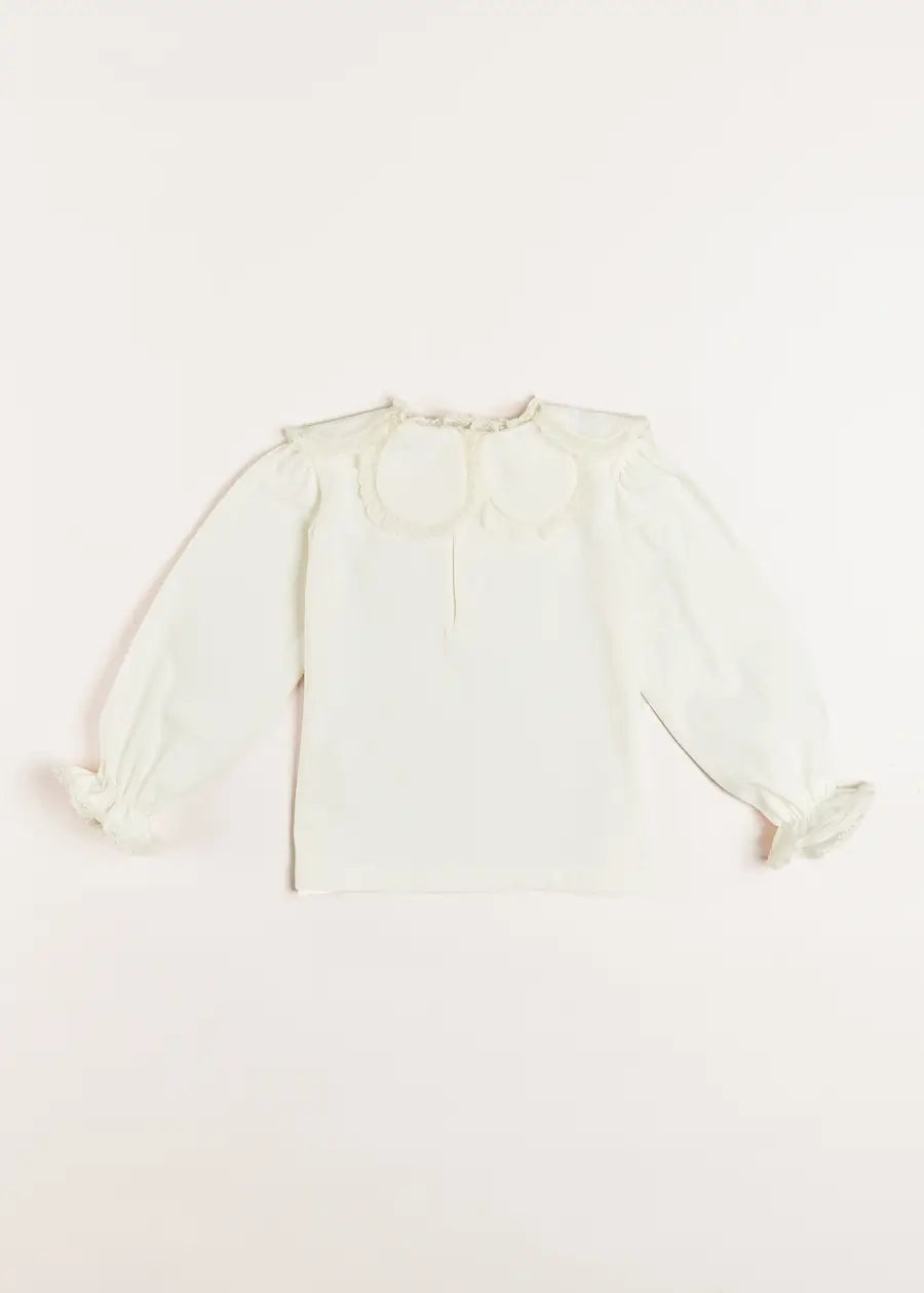 Lace Trim Petal Collar Top in Cream (3-10yrs) Tops & Bodysuits from Pepa London US