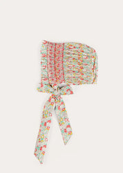 Clementine Floral Hand Smocked Bonnet in Coral (S-M) BONNETS from Pepa London US
