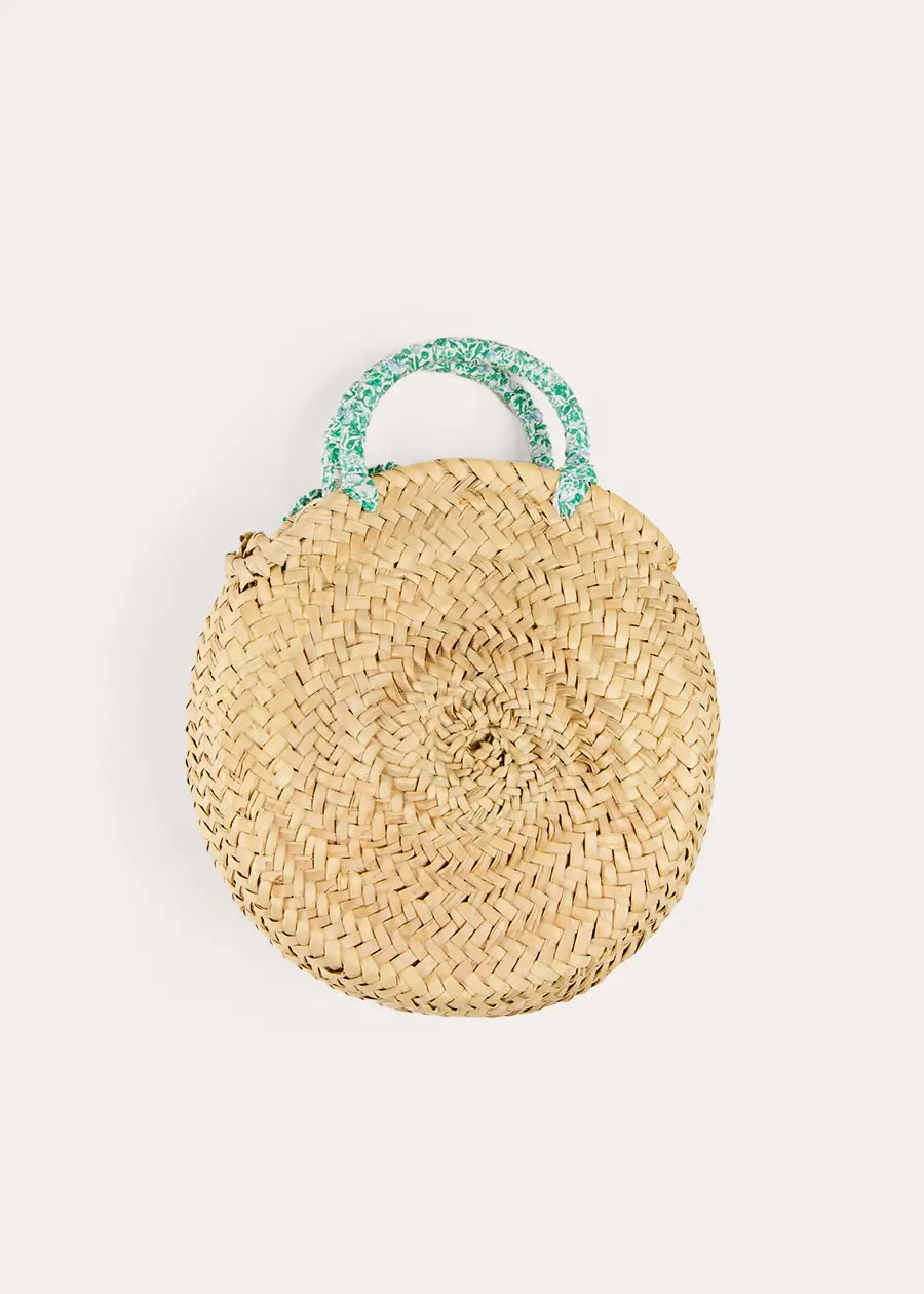 Adelaide Floral Detail Raffia Bag in Green ACCESSORIES from Pepa London US