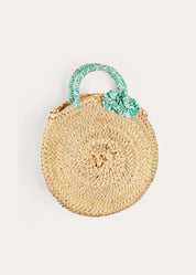 Adelaide Floral Detail Raffia Bag in Green ACCESSORIES from Pepa London US