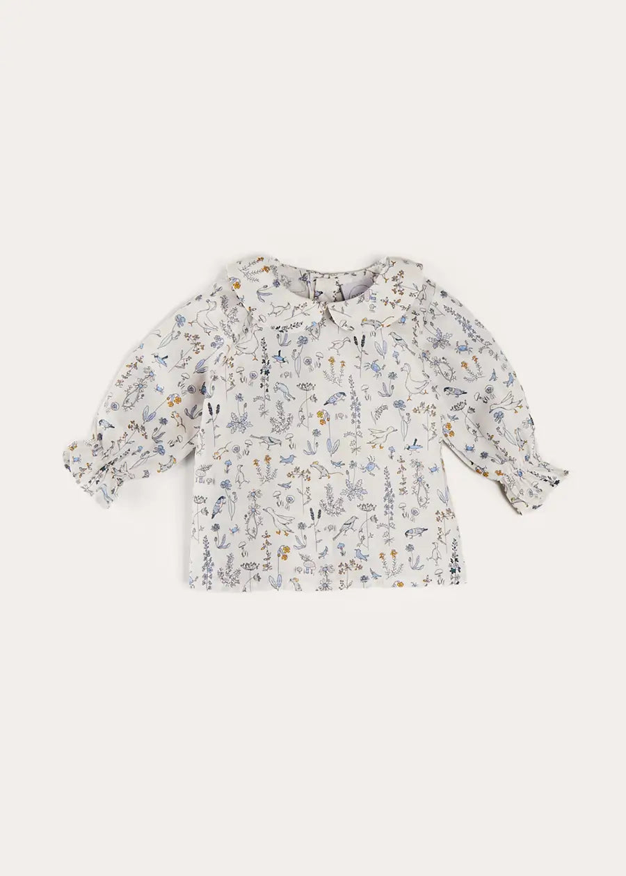 Ellis Floral Long Sleeve Blouse in Blue Made with Liberty Fabric (1-12m) BLOUSES from Pepa London US