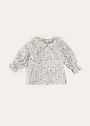 Ellis Floral Long Sleeve Blouse in Blue Made with Liberty Fabric (1-12m) BLOUSES from Pepa London US