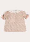 Mabel Floral Embroidered Short Sleeve Blouse in Coral (18mths-10yrs) BLOUSES from Pepa London US