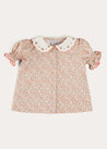 Mabel Floral Embroidered Short Sleeve Blouse in Coral (18mths-10yrs) BLOUSES from Pepa London US