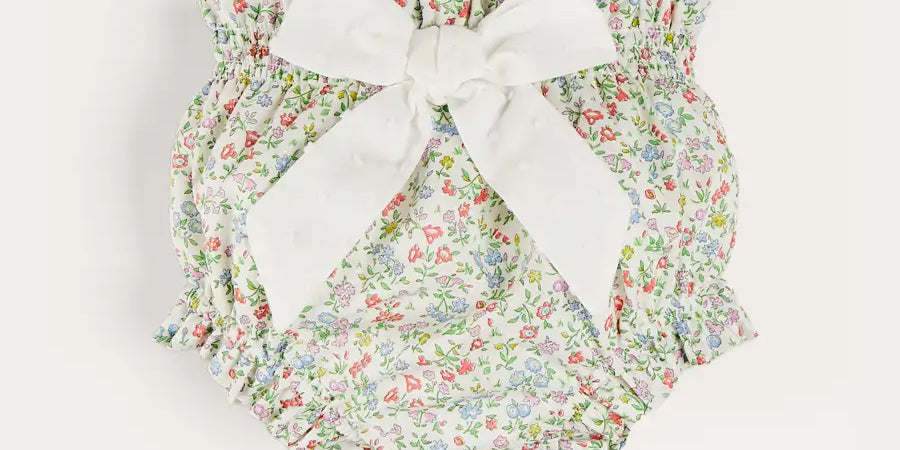 Cordelia Floral Bloomer with Bow in Pink Made with Liberty Fabric (1m-2yrs) Bloomers from Pepa London US