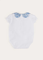 Charlotte Floral Scallop Collar Short Sleeve Bodysuit in Blue (1mth-2yrs) TOPS & BODYSUITS from Pepa London US