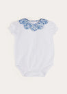 Charlotte Floral Scallop Collar Short Sleeve Bodysuit in Blue (1mth-2yrs) TOPS & BODYSUITS from Pepa London US