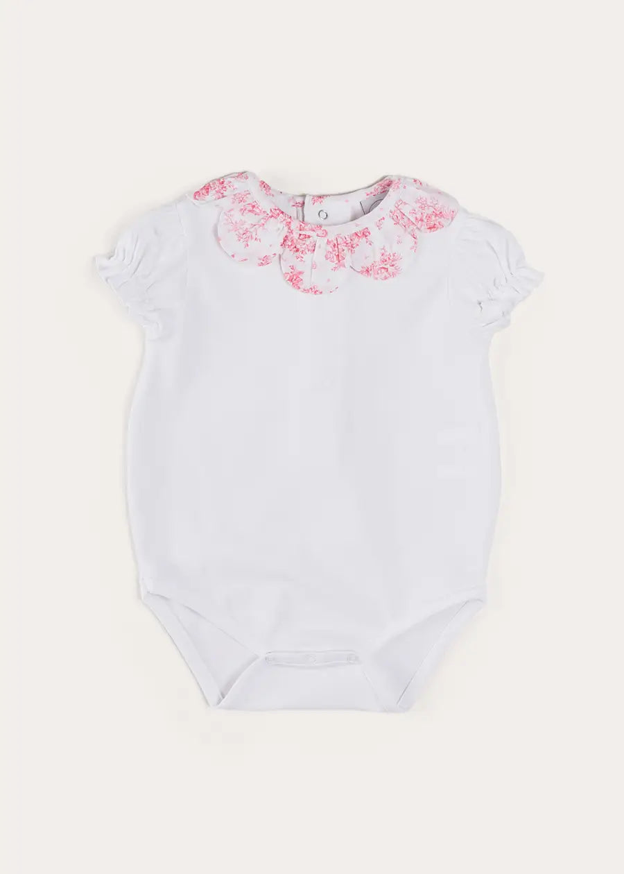 Audrey Toile Scallop Collar Short Sleeve Bodysuit in Pink (1mth-2yrs) TOPS & BODYSUITS from Pepa London US