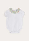 Cordelia Embroidered Double Collar Bodysuit in Pink Made with Liberty Fabric (1m-3yrs) TOPS & BODYSUITS from Pepa London US