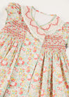 Clementine Floral Hand Smocked Double Breasted Short Sleeve Dress in Coral (12mths-10yrs) DRESSES from Pepa London US