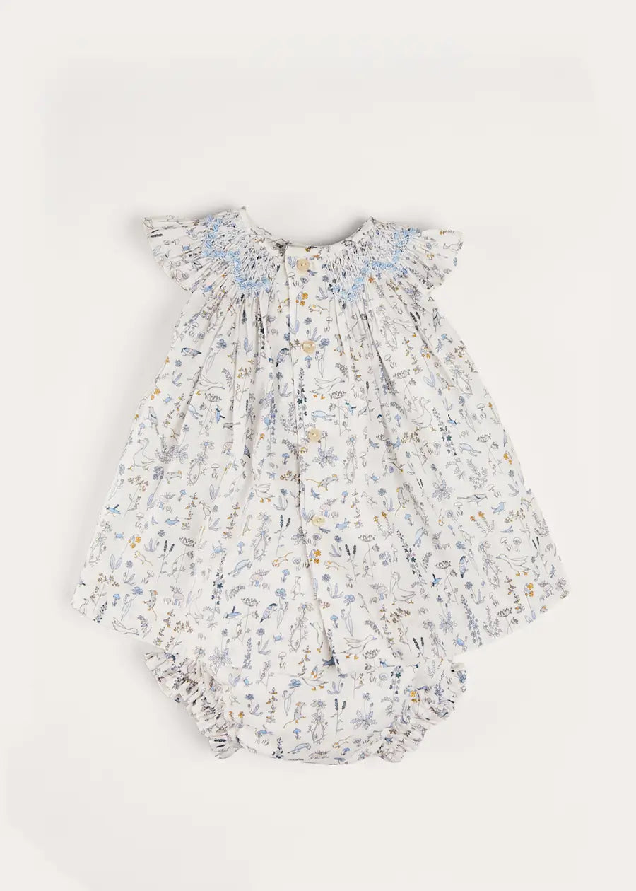 Ellis Sleeveless Dress with Bloomer and Bows in Blue Made with Liberty Fabric (1-12m) DRESSES from Pepa London US