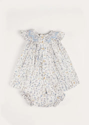 Ellis Sleeveless Dress with Bloomer and Bows in Blue Made with Liberty Fabric (1-12m) DRESSES from Pepa London US
