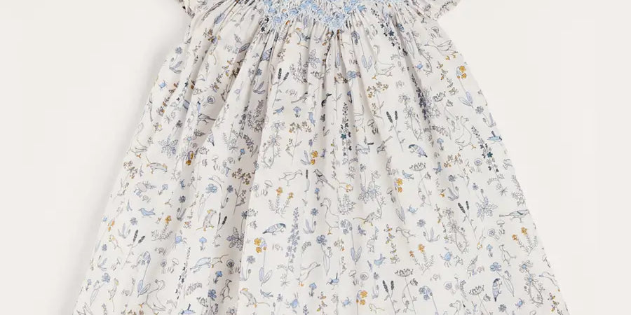 Ellis Sleeveless Dress with Bloomer and Bows in Blue Made with Liberty Fabric (1-12m) DRESSES from Pepa London US