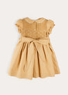 Hand Smocked Peter Pan Collar Short Sleeve Dress in Beige (12mths-10yrs) DRESSES from Pepa London US