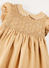 Hand Smocked Peter Pan Collar Short Sleeve Dress in Beige (12mths-10yrs) DRESSES from Pepa London US