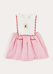 Lawrence Striped Boat Embroidered Scallop Detail Pinafore Skirt in Red (18mths-4yrs) SKIRTS from Pepa London US
