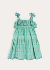 Adelaide Floral Tiered Tie Strap Dress in Green (4-12yrs) DRESSES from Pepa London US