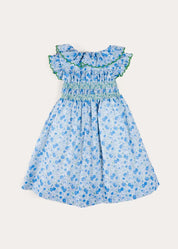Olivia Floral Smocked Ruffle Collar Sleeveless Dress in Blue (12mths-10yrs) DRESSES from Pepa London US
