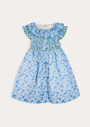 Olivia Floral Smocked Ruffle Collar Sleeveless Dress in Blue (12mths-10yrs) DRESSES from Pepa London US