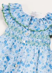 Olivia Floral Smocked Ruffle Collar Sleeveless Dress in Blue (12mths-10yrs) DRESSES from Pepa London US