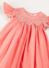 Plain Hand Smocked Sleeveless Dress in Coral (12mths-10yrs) DRESSES from Pepa London US