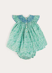 Adelaide Floral Hand Smocked Sleeveless Dress With Bloomers in Green (3mths-3yrs) DRESSES from Pepa London US