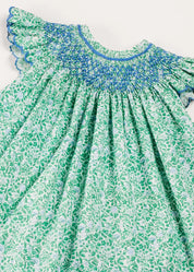 Adelaide Floral Hand Smocked Sleeveless Dress With Bloomers in Green (3mths-3yrs) DRESSES from Pepa London US