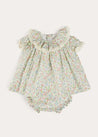 Cordelia Floral Ruffle Collar Short Sleeve Dress in Green Made with Liberty Fabric (1-12m) DRESSES from Pepa London US