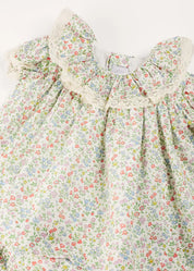 Cordelia Floral Ruffle Collar Short Sleeve Dress in Green Made with Liberty Fabric (1-12m) DRESSES from Pepa London US