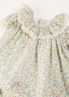 Cordelia Floral Ruffle Collar Short Sleeve Dress in Green Made with Liberty Fabric (1-12m) DRESSES from Pepa London US