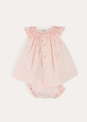 Hand Smocked Sleeveless Dress With Bloomers in Pink (1-12mths) DRESSES from Pepa London US