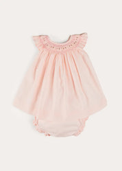 Hand Smocked Sleeveless Dress With Bloomers in Pink (1-12mths) DRESSES from Pepa London US