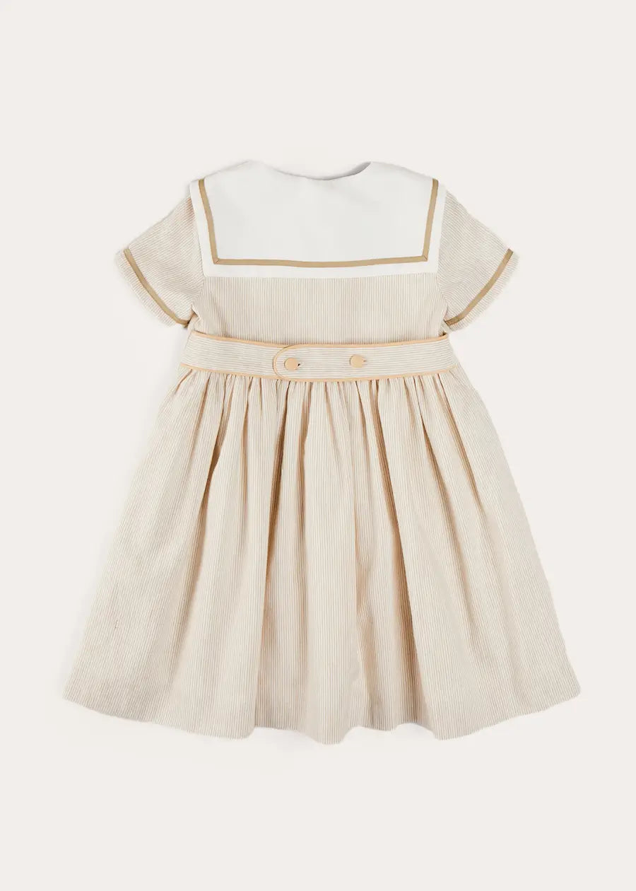 Waterford Striped Mariner Collar Double Breasted Short Sleeve Dress in Beige (12mths-10yrs) DRESSES from Pepa London US