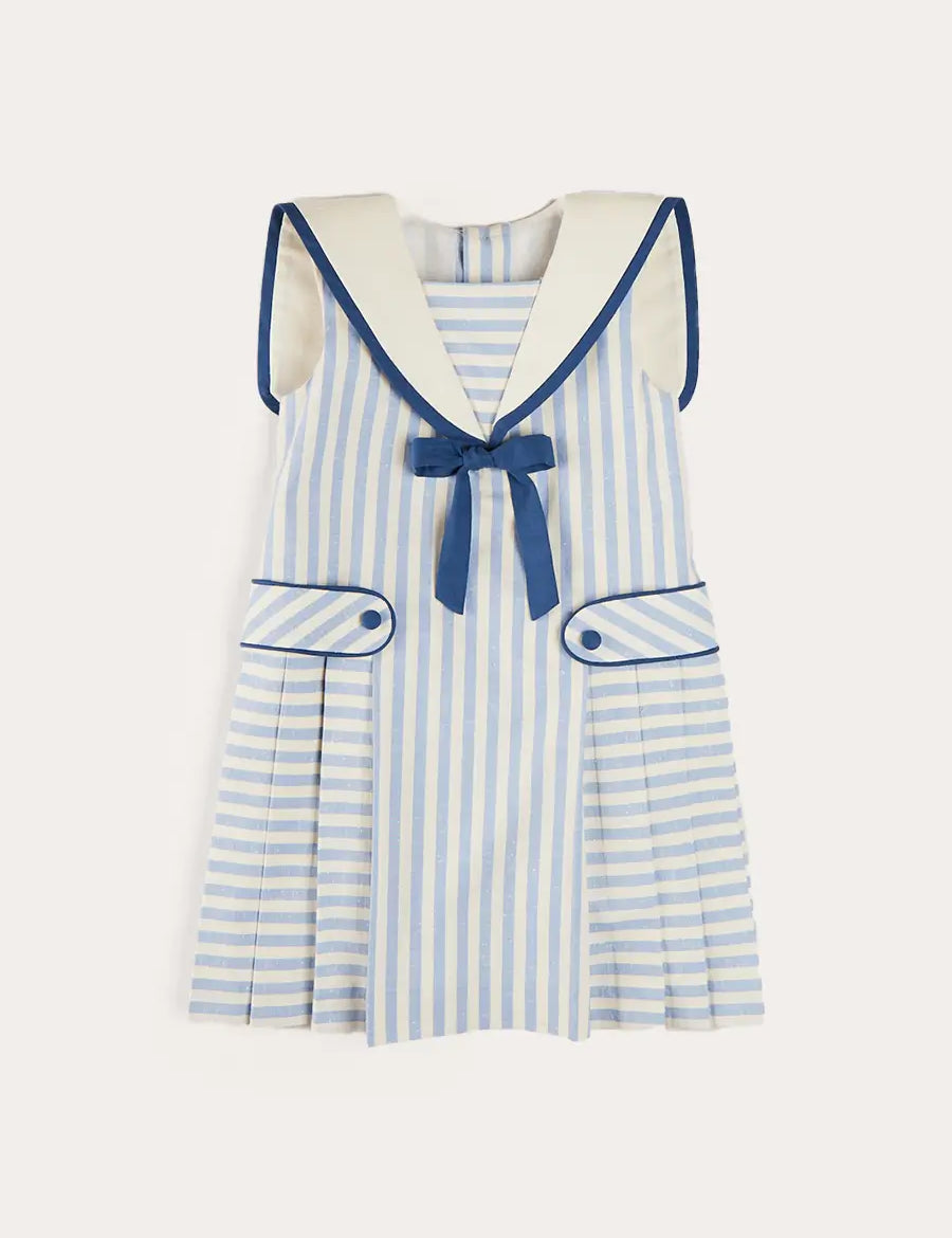 Regency Striped Mariner Collar Pleated Sleeveless Dress in Blue (2-10yrs) DRESSES from Pepa London US