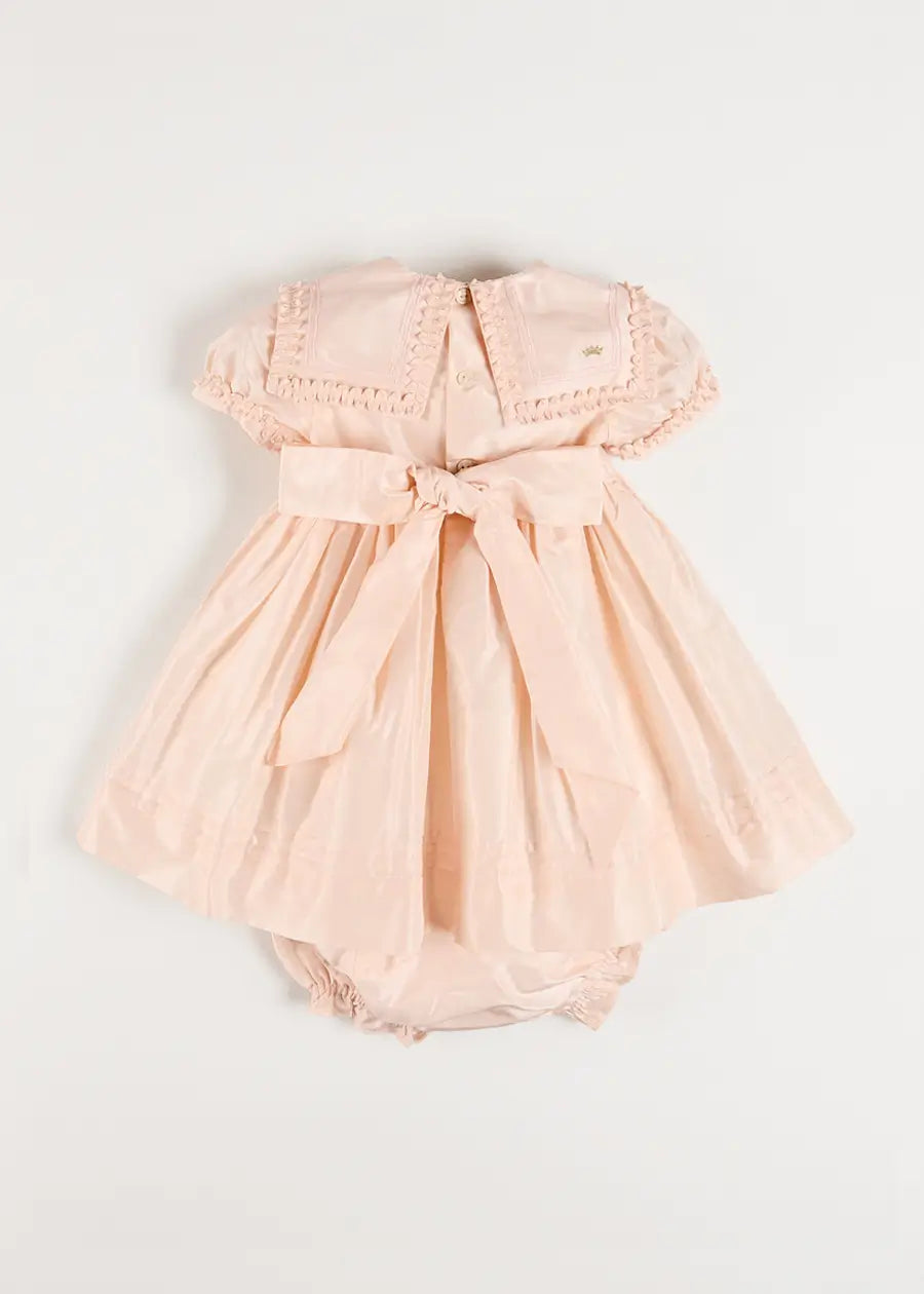 The Royal Silk Dress with Bloomers in Rose (6mths-3yrs) Dresses from Pepa London US