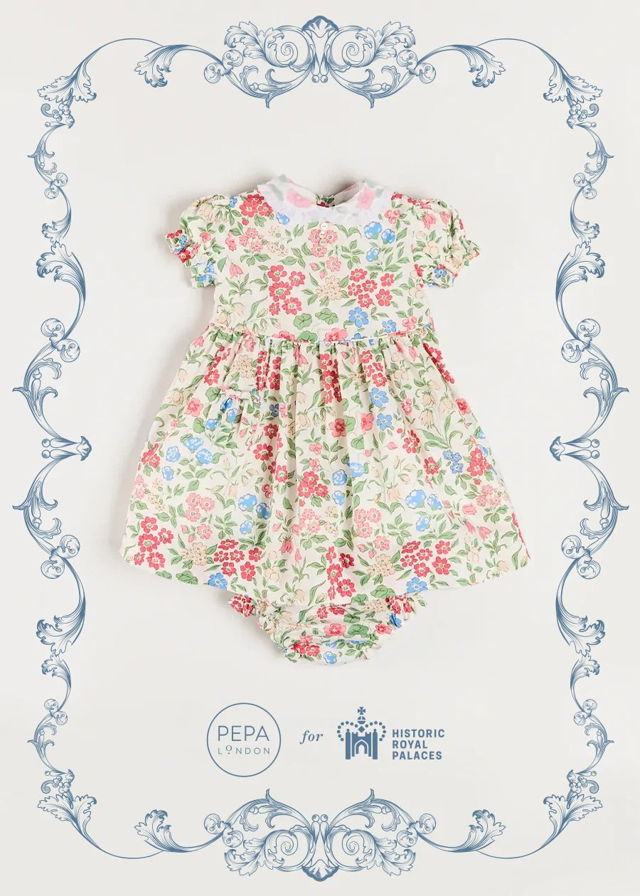 The Royal Floral Dress with Bloomers in Cream Made with Liberty Fabric (6mths-3yrs) Dresses from Pepa London US